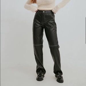 NA-KD RECYCLED CONTRAST STITCH Faux Leather PU PANTS Size 42